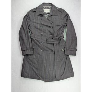 Banana Republic Trench Coat S Petite Gray Plaid Check Double Breasted Belted